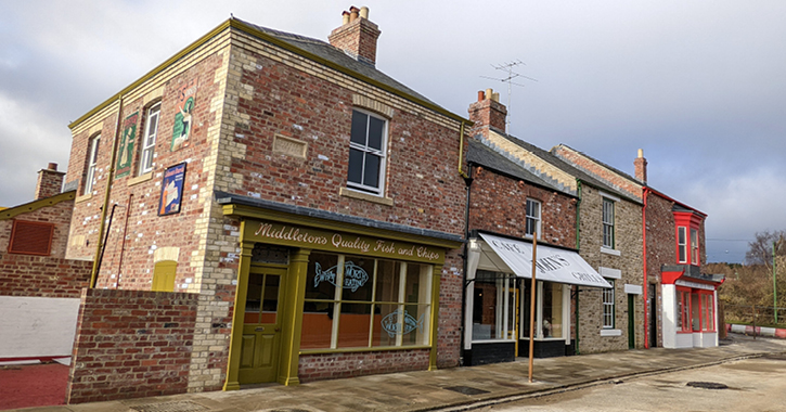 view of the 1950s front street exhibit at Beamish Museum